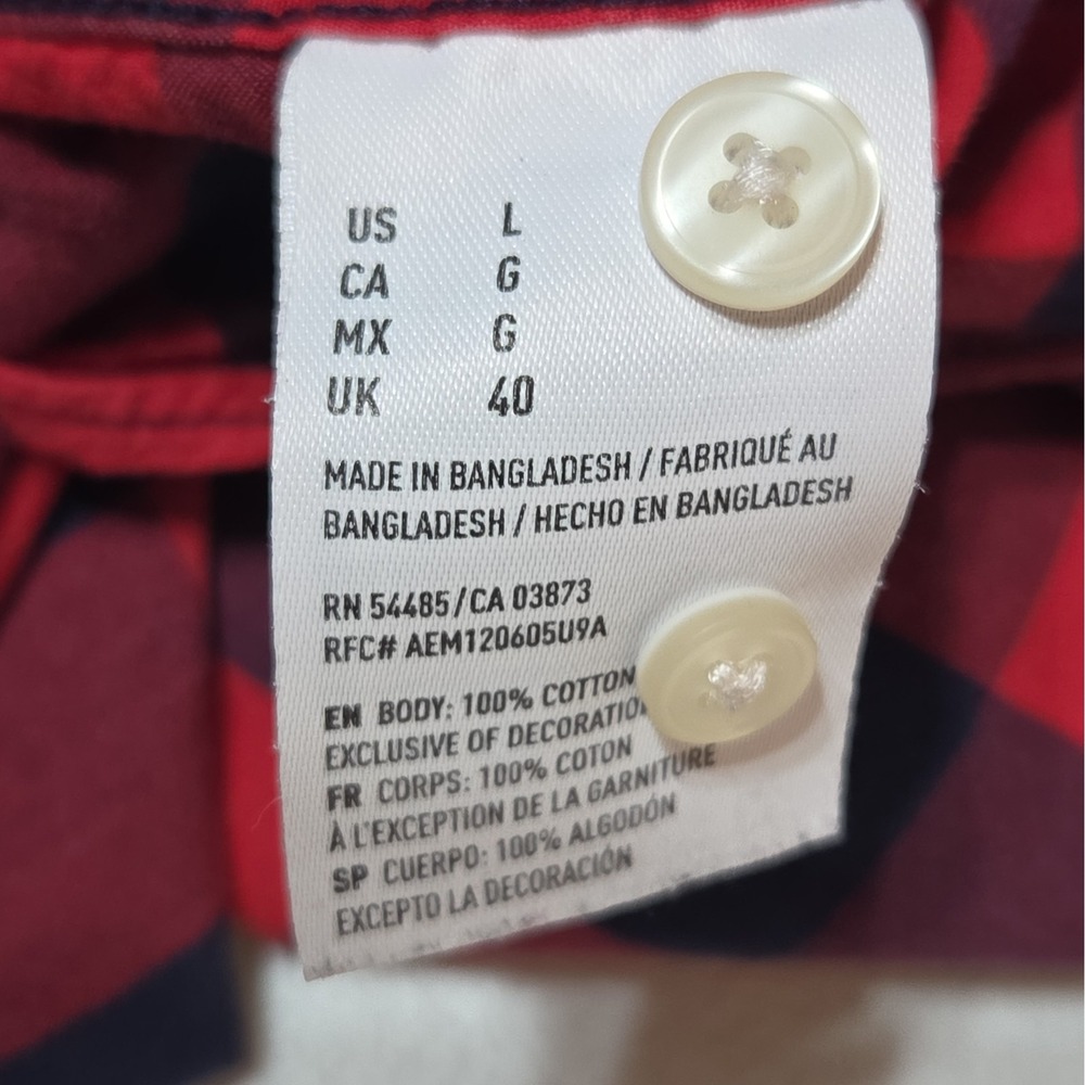 American Eagle Outfitters Mens Large Red Navy Buffalo Plaid Button Down Shirt - Picture 10 of 12